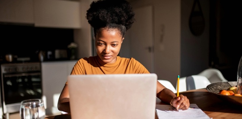 Online middle school student on her laptop
